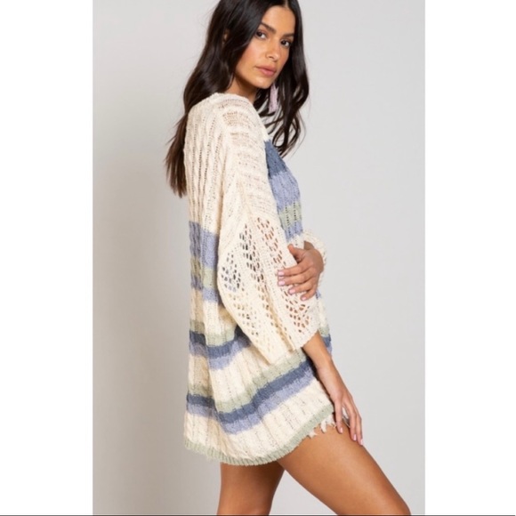 New! POL Cable Weaving Oversized 3/4 Sleeve Round Neck Multi Color Sweater Top - Picture 4 of 7